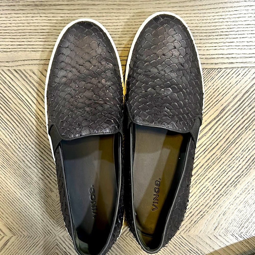 Vince Black Faux Snakeskin slip on sneakers Size 8.5